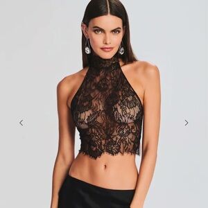 Black Lace Halter Crop Top